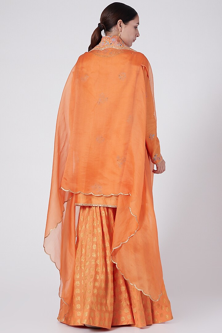 Orange Chanderi Wedding Sharara Set by Petticoat Lane at Pernia's Pop Up Shop