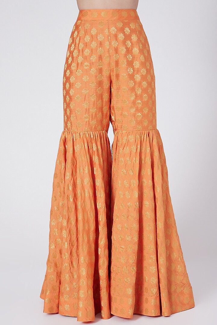 Orange Chanderi Wedding Sharara Set by Petticoat Lane at Pernia's Pop Up Shop