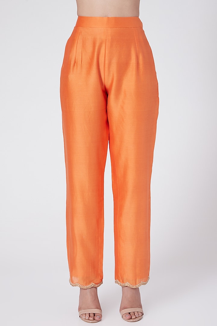 Orange Embroidered Kurta With Pants by Petticoat Lane at Pernia's Pop Up Shop