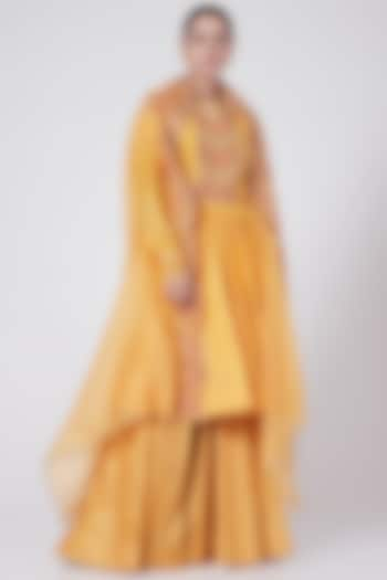 Mango Yellow Brocade Sharara Set by Petticoat Lane at Pernia's Pop Up Shop