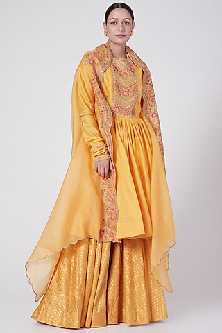 Mango Yellow Brocade Sharara Set by Petticoat Lane