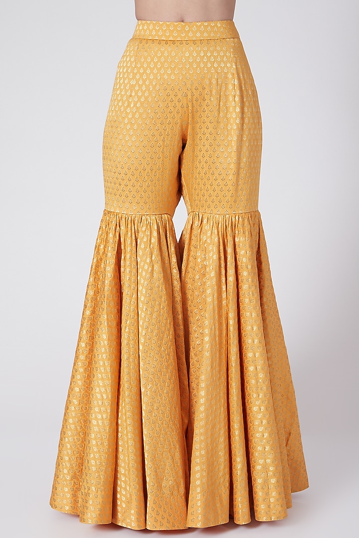 Mango Yellow Brocade Wedding Sharara Set by Petticoat Lane at Pernia's Pop Up Shop
