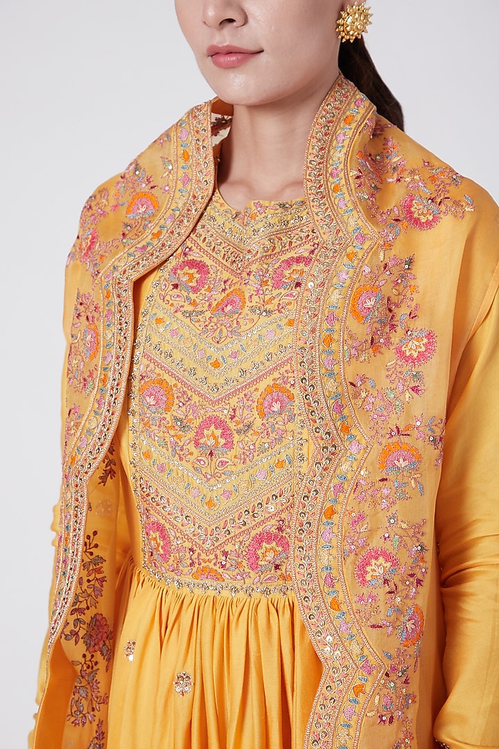 Mango Yellow Brocade Wedding Sharara Set by Petticoat Lane at Pernia's Pop Up Shop