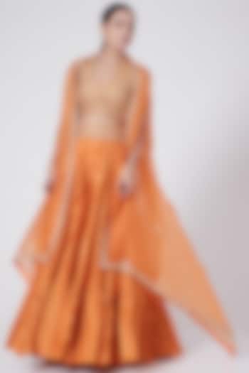 Orange Skirt Set With Cape by Petticoat Lane