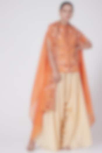 Orange Embroidered Jacket Set by Petticoat Lane