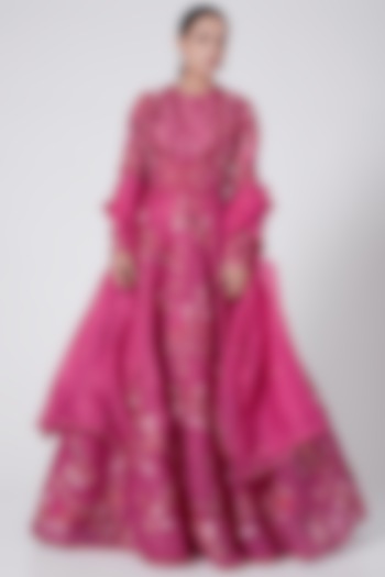 Rani Pink Anarkali With Dupatta by Petticoat Lane