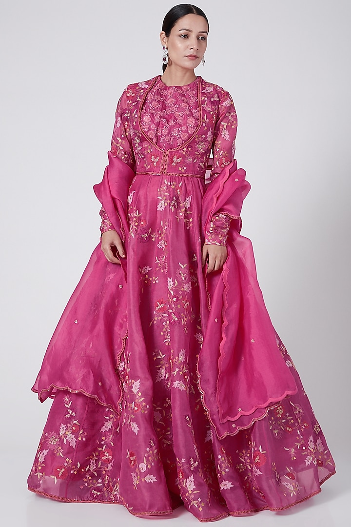 Rani Pink Anarkali With Dupatta by Petticoat Lane