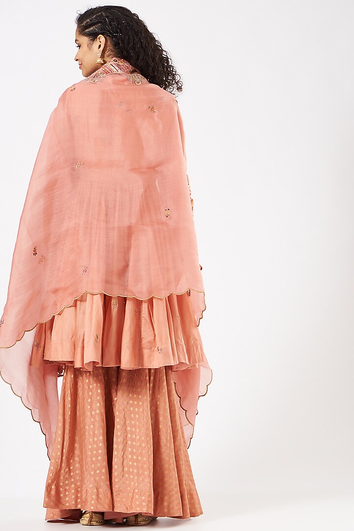 Dark Peach Brocade Wedding Sharara Set by Petticoat Lane at Pernia's Pop Up Shop