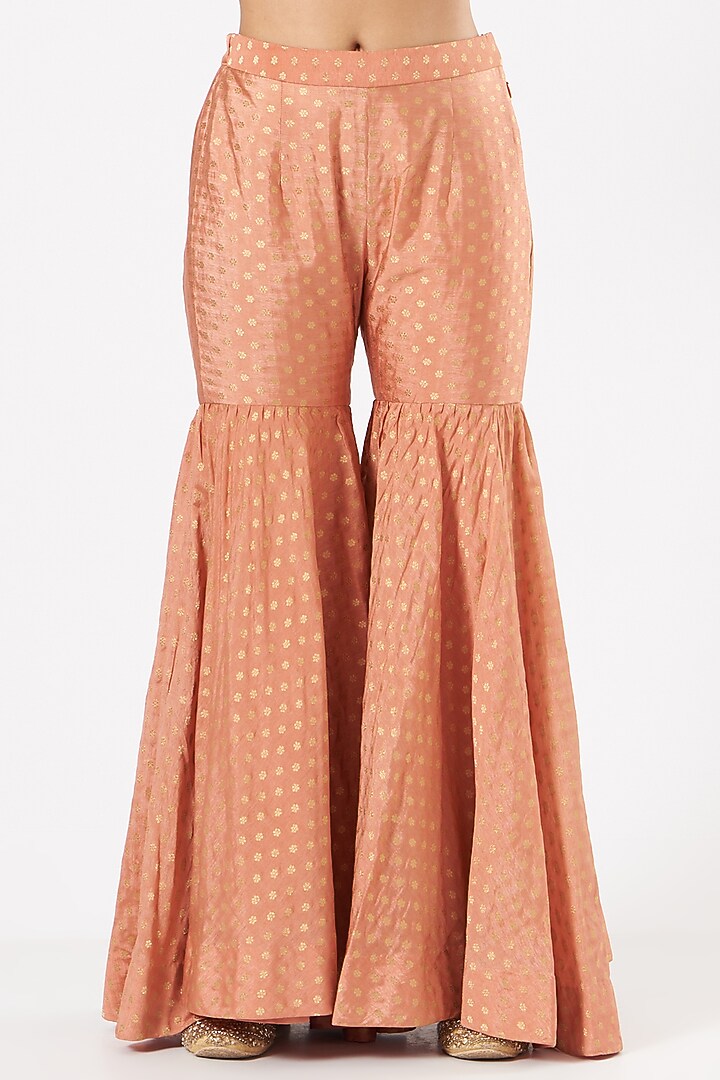 Dark Peach Brocade Wedding Sharara Set by Petticoat Lane at Pernia's Pop Up Shop