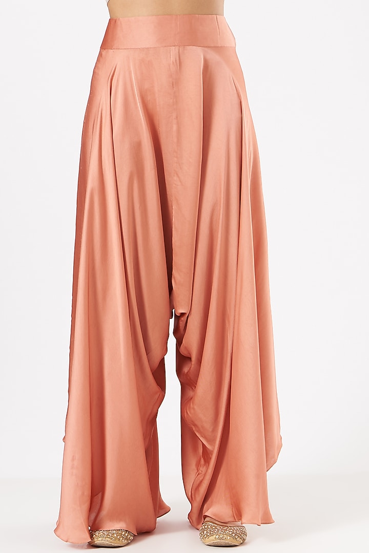 Dark Peach Satin Dhoti Set by Petticoat Lane at Pernia's Pop Up Shop