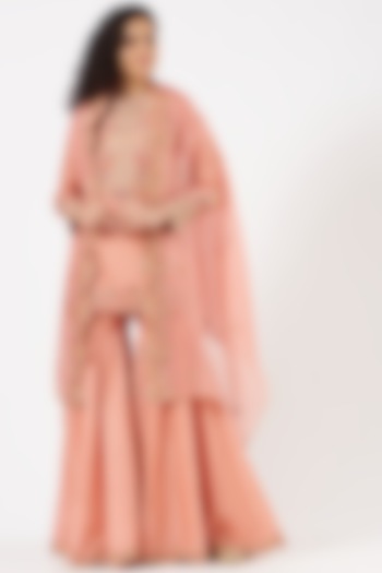 Dark Peach Chanderi Sharara Set by Petticoat Lane at Pernia's Pop Up Shop