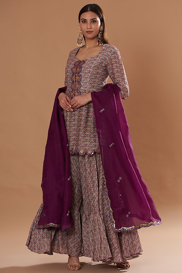Purple Chanderi Sharara Set by Petticoat Lane