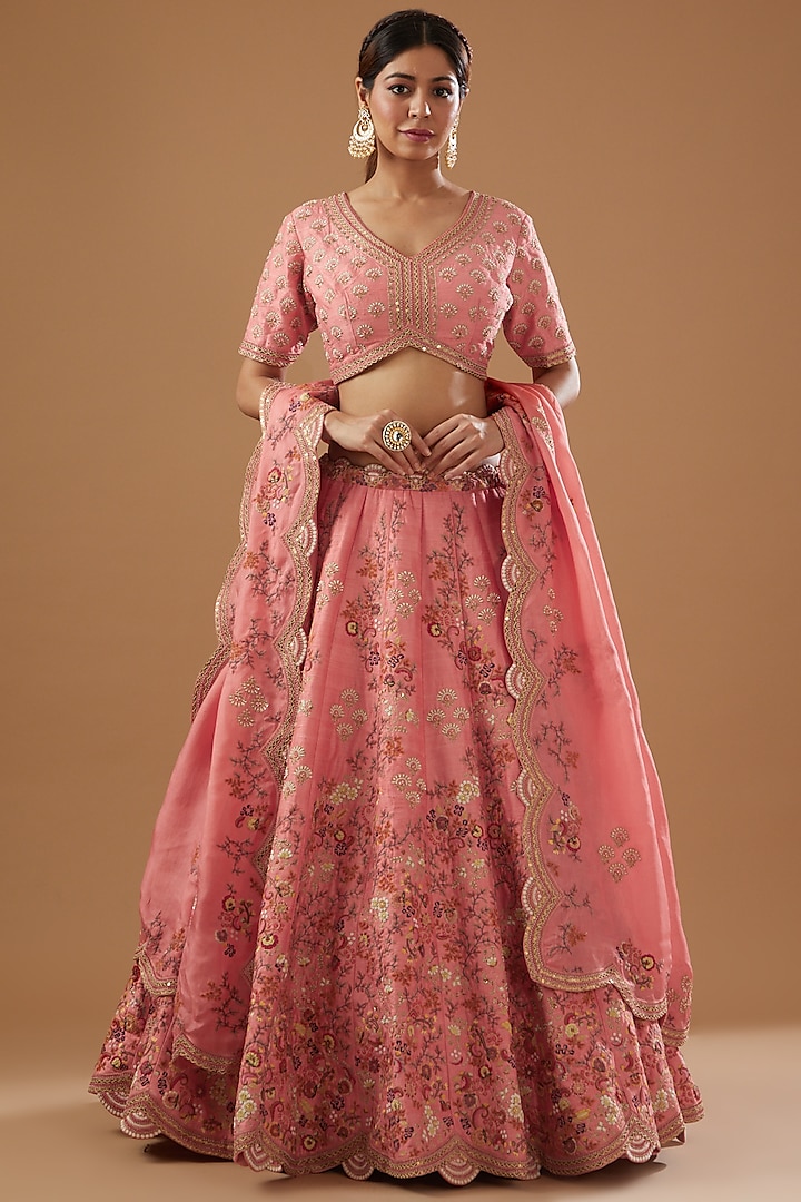 Pink Dupion Embroidered Bridal Lehenga Set by Petticoat Lane at Pernia's Pop Up Shop