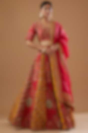 Fuchsia Dupion Embroidered Bridal Lehenga set by Petticoat Lane at Pernia's Pop Up Shop