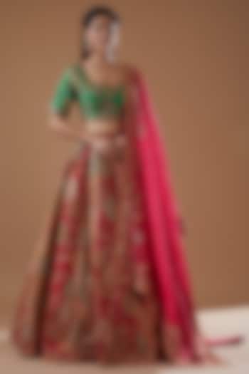 Pink Dupion Printed Bridal Lehenga Set by Petticoat Lane at Pernia's Pop Up Shop