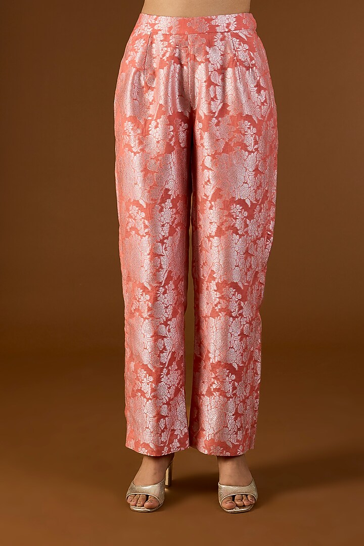 Peach Brocade Patchwork Hanky Kurta Set by Petticoat Lane at Pernia's Pop Up Shop