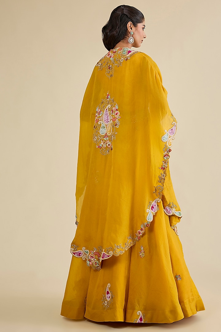 Mustard Organza Brocade Patchwork Cape Set by Petticoat Lane at Pernia's Pop Up Shop