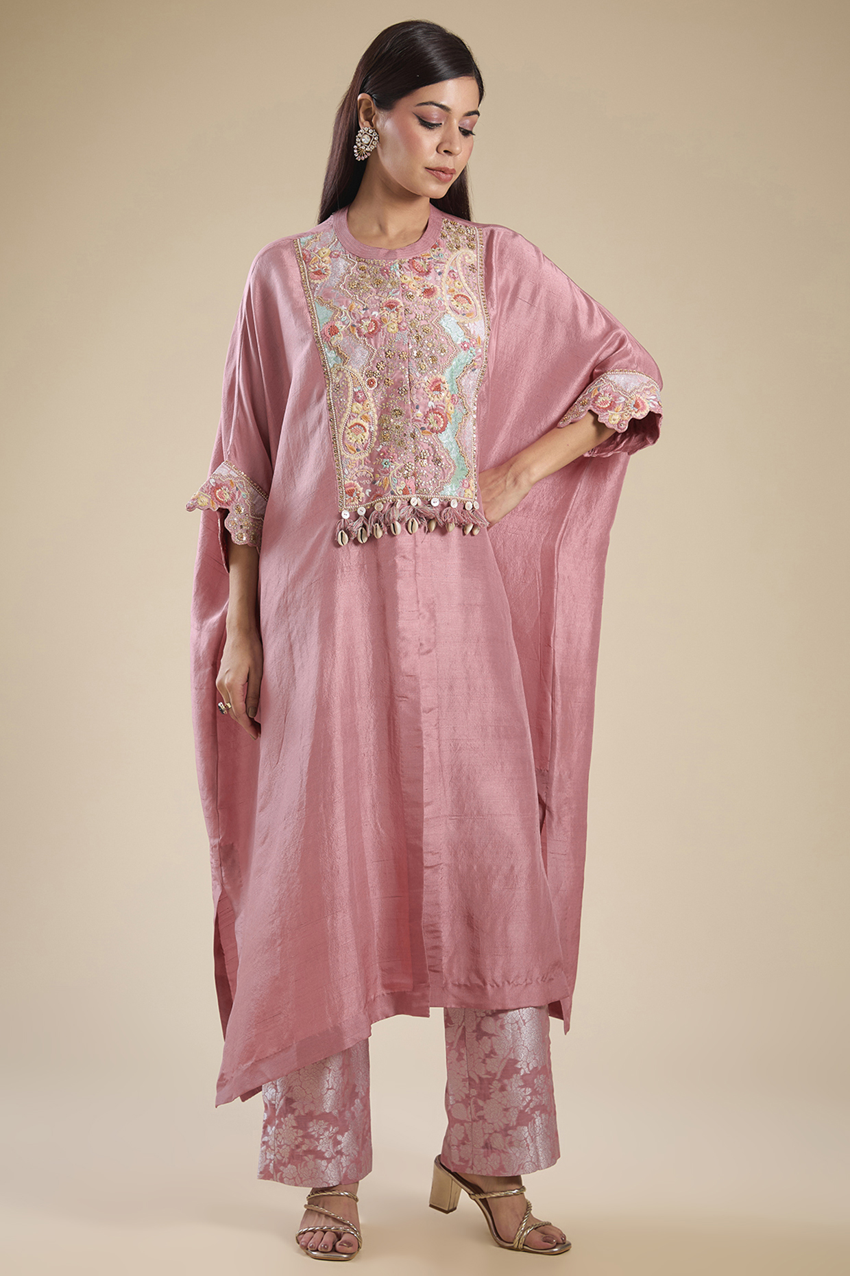 Lilac Brocade & Dupion Silk Patchwork Kaftan Set by Petticoat Lane at Pernia's Pop Up Shop