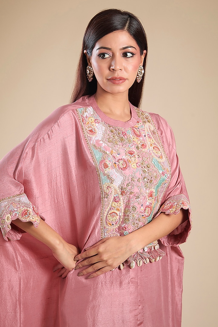 Lilac Brocade & Dupion Silk Patchwork Kaftan Set by Petticoat Lane at Pernia's Pop Up Shop