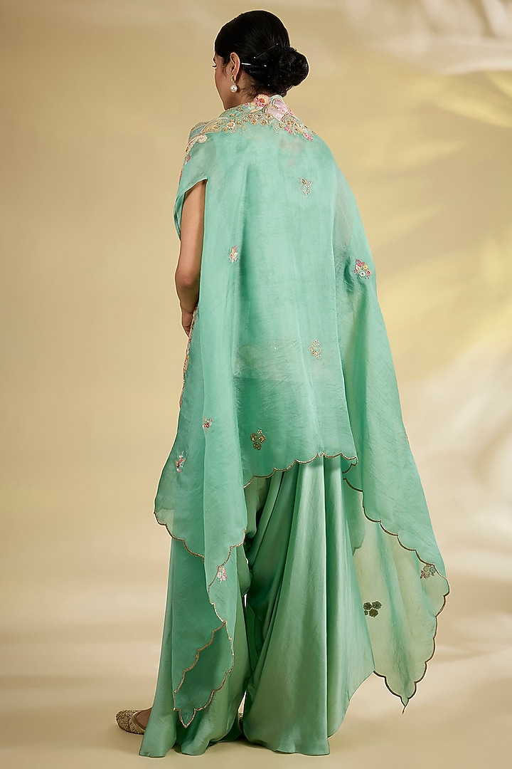 Cyan Organza Patchwork Cape Set by Petticoat Lane at Pernia's Pop Up Shop