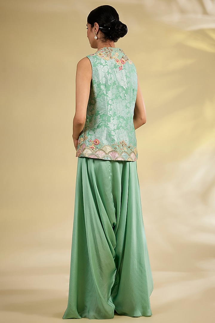 Cyan Organza Patchwork Cape Set by Petticoat Lane at Pernia's Pop Up Shop
