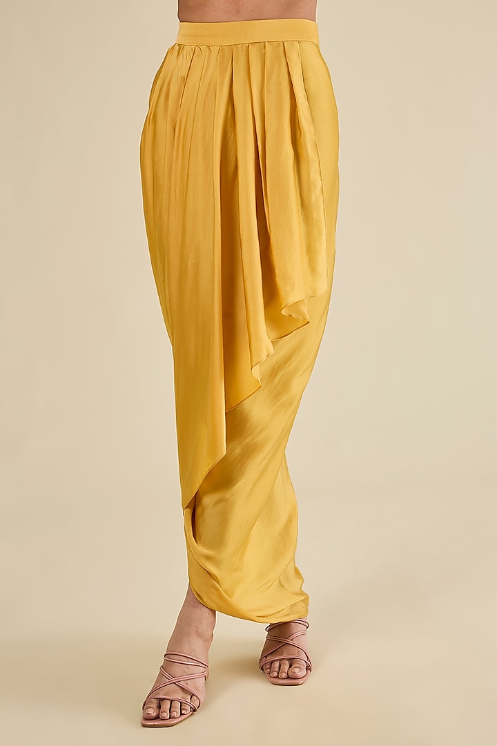 Yellow Chanderi & Satin Skirt Set by Petticoat Lane at Pernia's Pop Up Shop