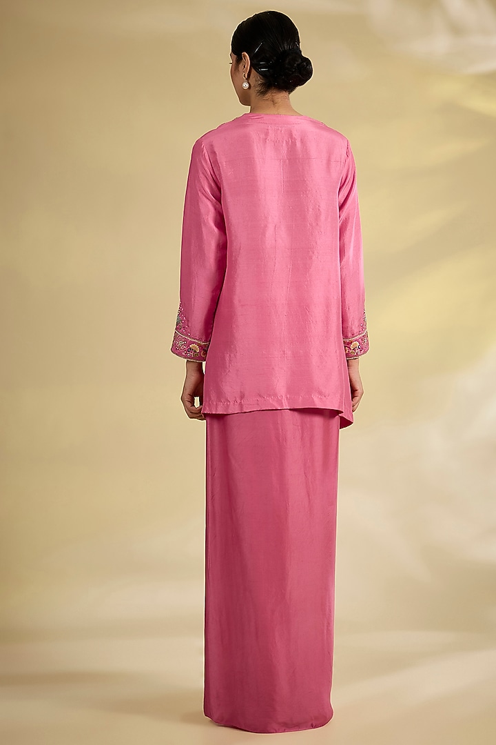Lilac Dupion Silk & Satin Dhoti Skirt Set by Petticoat Lane at Pernia's Pop Up Shop