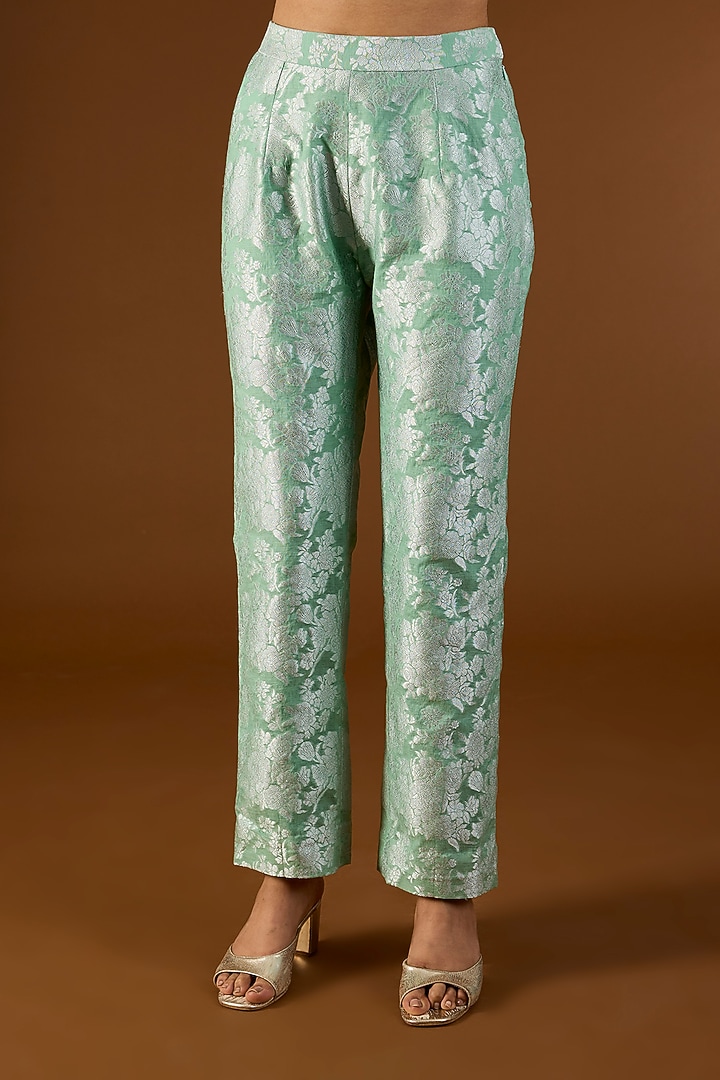 Cyan Blue Brocade Patchwork Hanky Kurta Set by Petticoat Lane at Pernia's Pop Up Shop