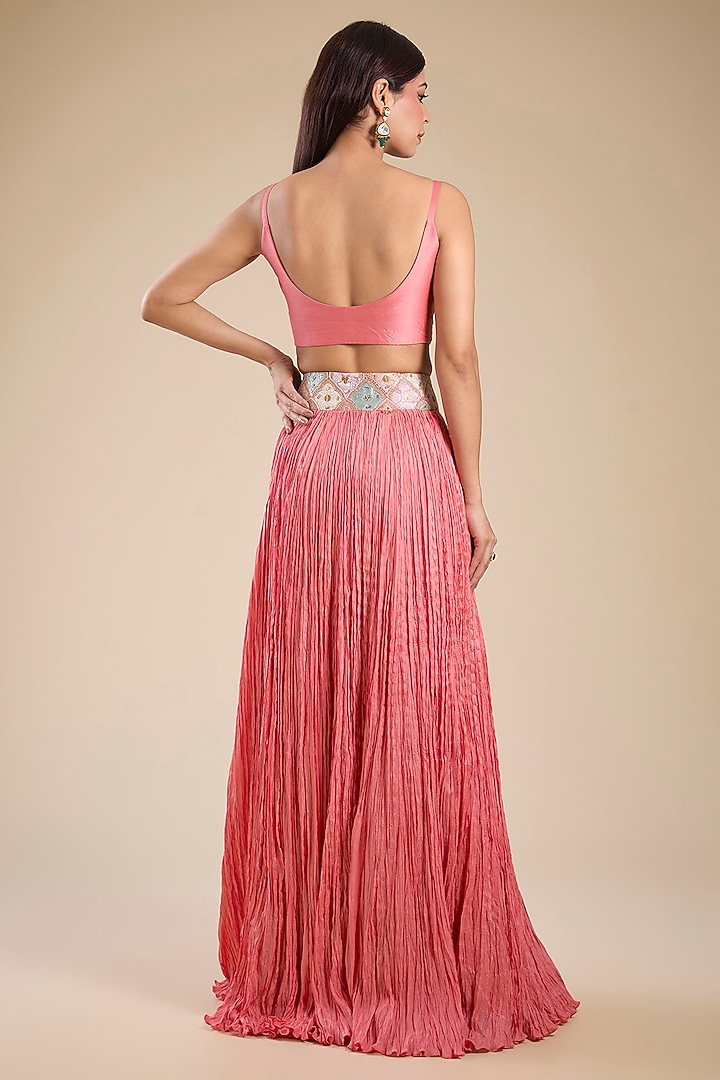 Peach Organza & Chanderi Hand Embroidered Cape Set by Petticoat Lane at Pernia's Pop Up Shop