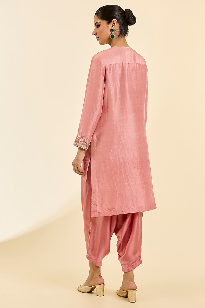 Lilac Dupion Silk & Satin Patchwork Kurta Set by Petticoat Lane at Pernia's Pop Up Shop