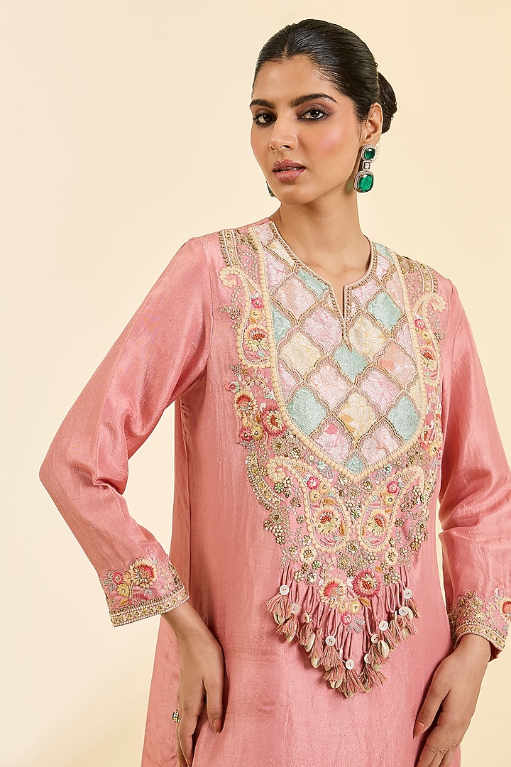 Lilac Dupion Silk & Satin Patchwork Kurta Set by Petticoat Lane at Pernia's Pop Up Shop