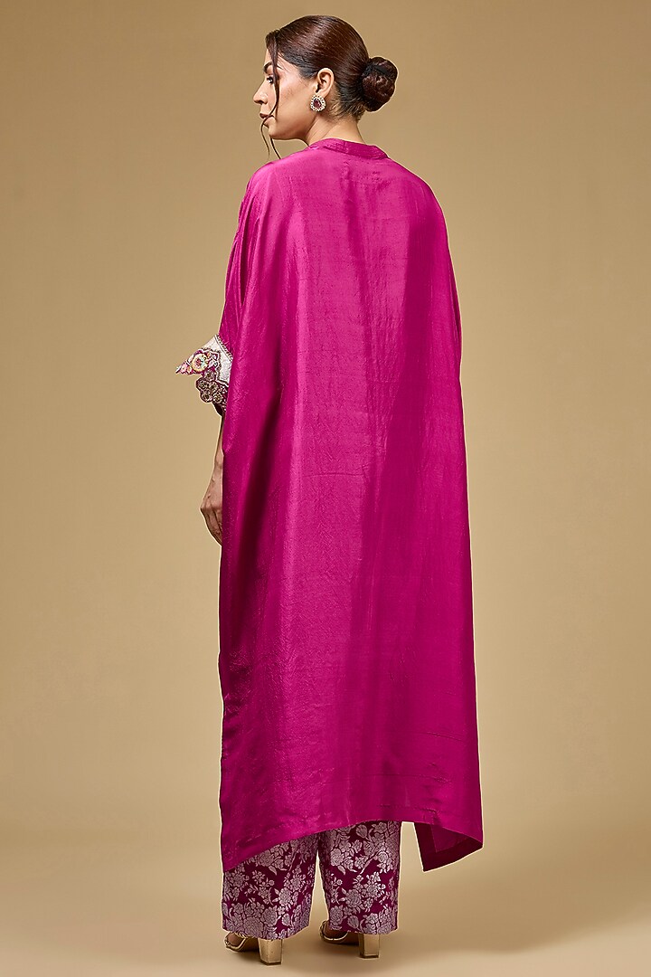 Fuchsia Pink Dupion Silk Patchwork Kaftan Set by Petticoat Lane at Pernia's Pop Up Shop