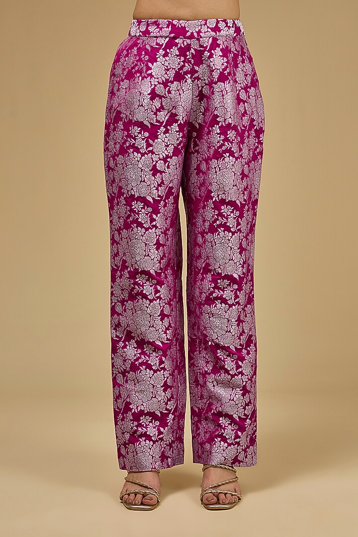 Fuchsia Pink Dupion Silk Patchwork Kaftan Set by Petticoat Lane at Pernia's Pop Up Shop