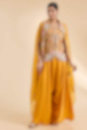 Mustard Organza Patchwork Cape Set by Petticoat Lane at Pernia's Pop Up Shop