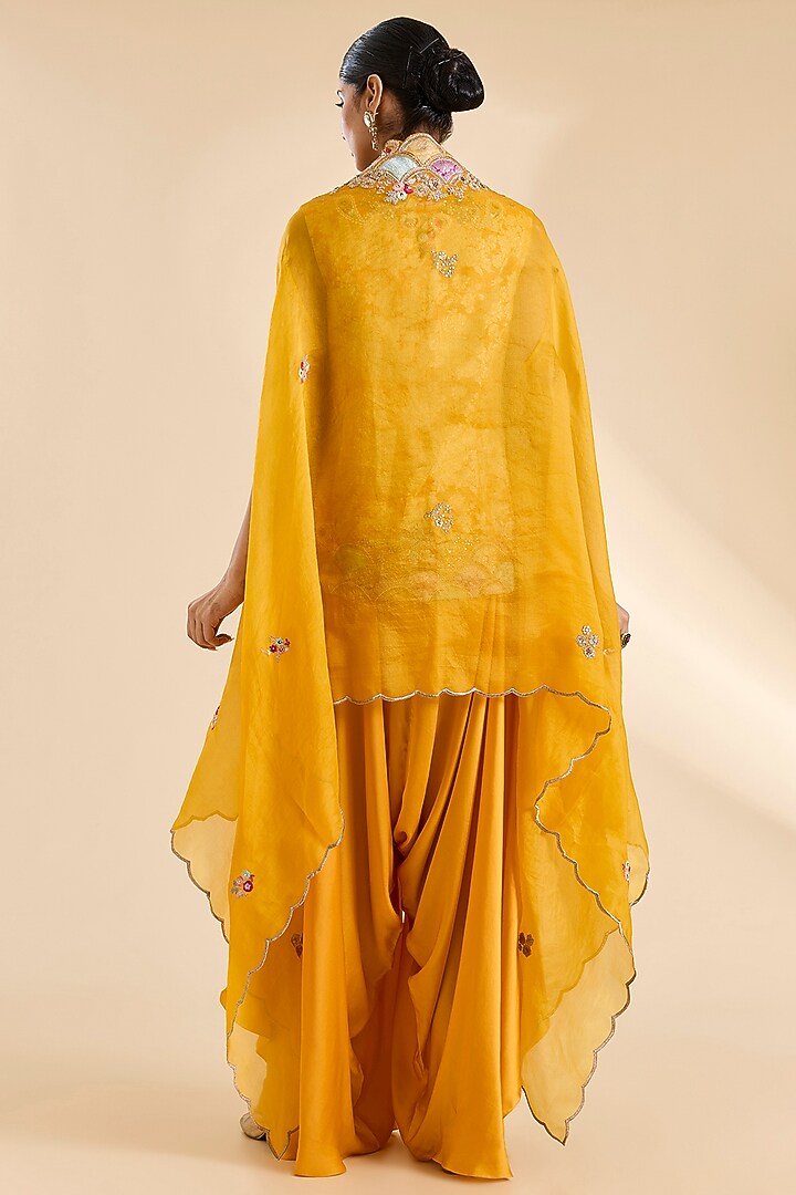Mustard Organza Patchwork Cape Set by Petticoat Lane at Pernia's Pop Up Shop