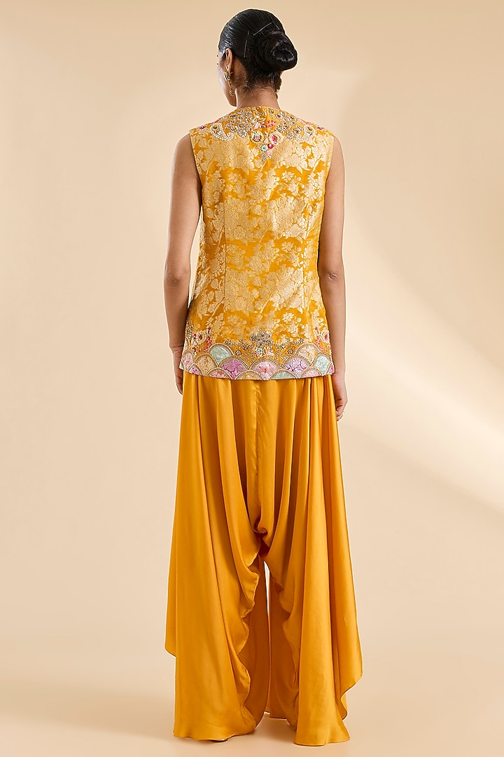 Mustard Organza Patchwork Cape Set by Petticoat Lane at Pernia's Pop Up Shop