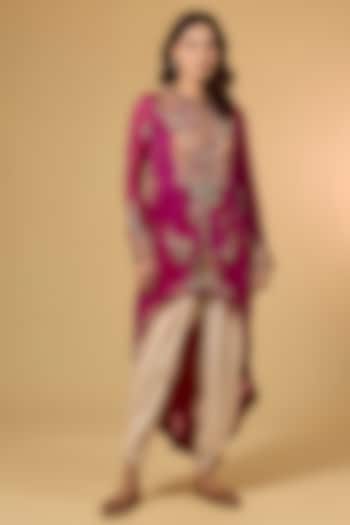 Fuchsia Pink Organza Hand & Machine Embroidered Kurta Set by Petticoat Lane at Pernia's Pop Up Shop