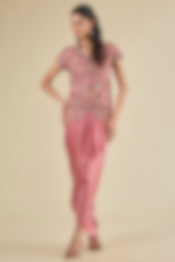 Lilac Chanderi & Satin Skirt Set by Petticoat Lane at Pernia's Pop Up Shop