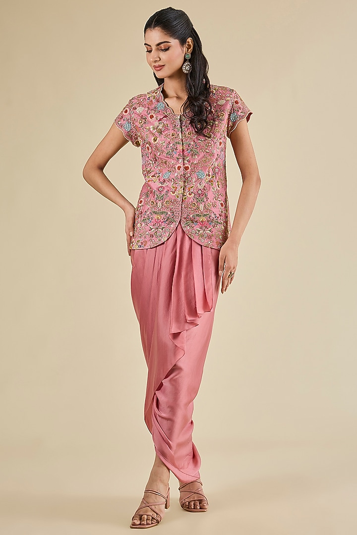 Lilac Chanderi & Satin Skirt Set by Petticoat Lane at Pernia's Pop Up Shop