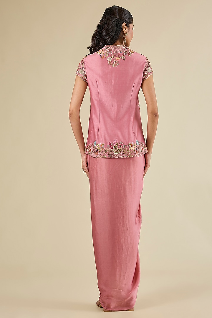 Lilac Chanderi & Satin Skirt Set by Petticoat Lane at Pernia's Pop Up Shop