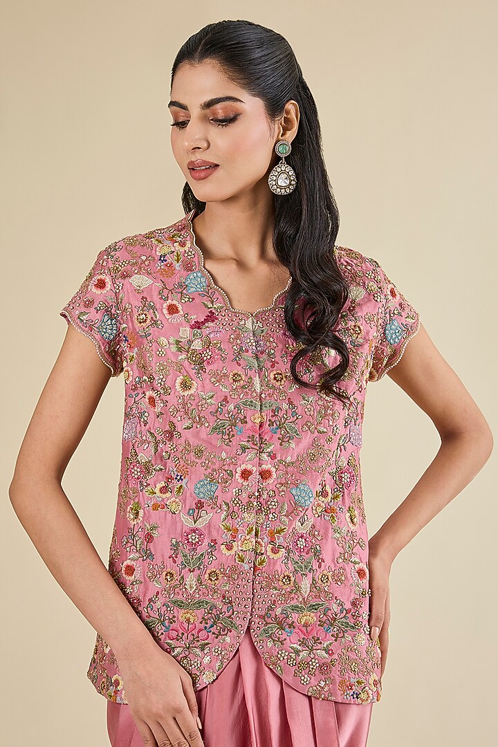 Lilac Chanderi & Satin Skirt Set by Petticoat Lane at Pernia's Pop Up Shop