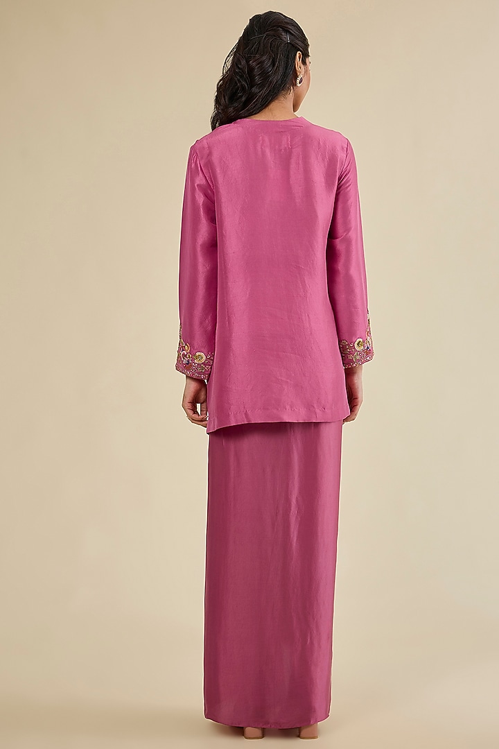 Old Rose Satin High-Low Dhoti Set by Petticoat Lane at Pernia's Pop Up Shop