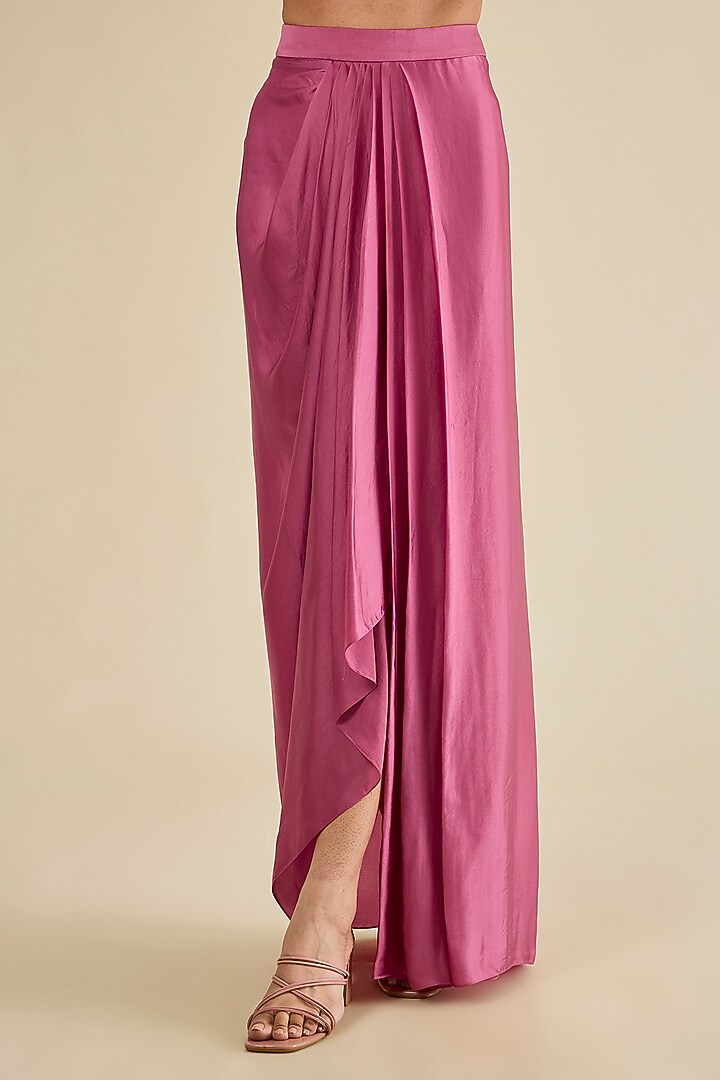 Old Rose Satin High-Low Dhoti Set by Petticoat Lane at Pernia's Pop Up Shop