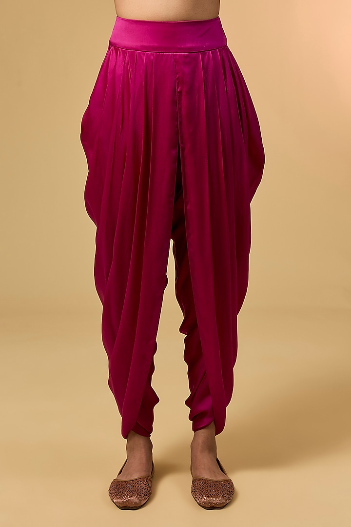 Fuchsia Pink Dupion Silk Hand & Machine Embroidered Kurta Set by Petticoat Lane at Pernia's Pop Up Shop