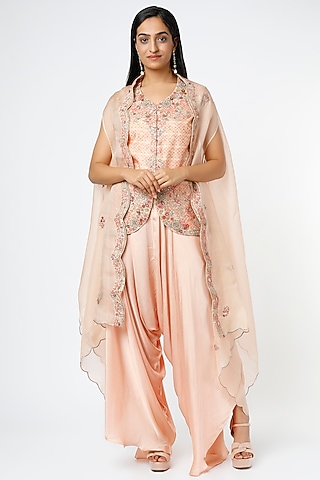 Peach Organza Cape Set by Petticoat Lane