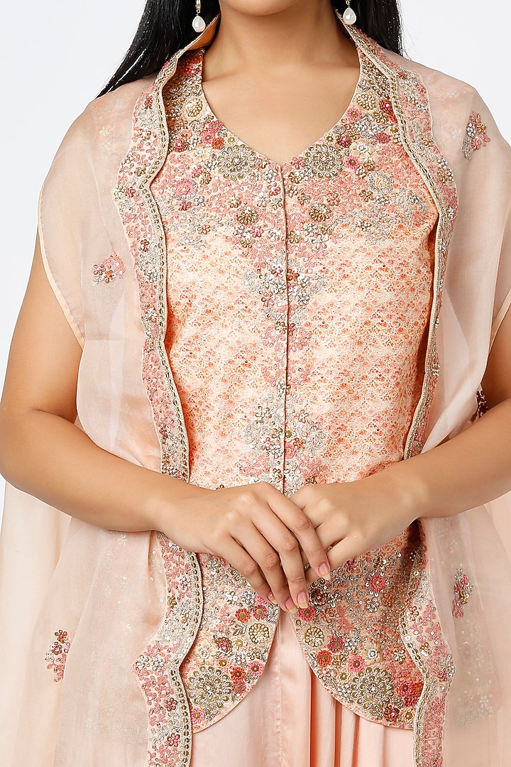 Peach Organza Cape Set by Petticoat Lane at Pernia's Pop Up Shop
