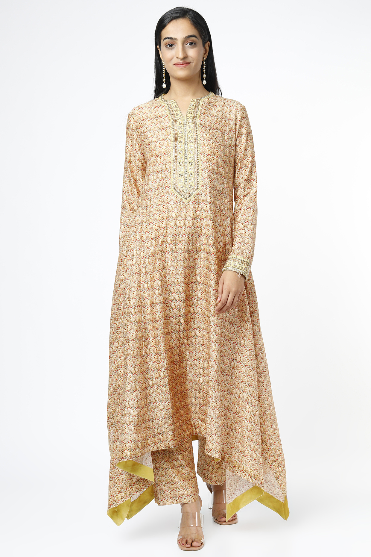 Beige Printed Kurta Set by Petticoat Lane at Pernia's Pop Up Shop