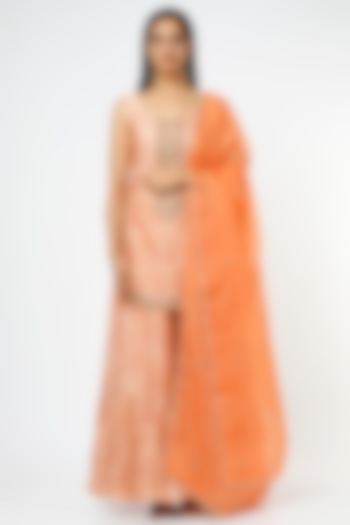 Orange Printed Sharara Set by Petticoat Lane