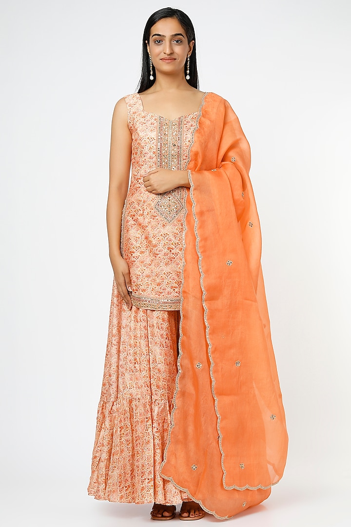 Orange Printed Sharara Set by Petticoat Lane at Pernia's Pop Up Shop