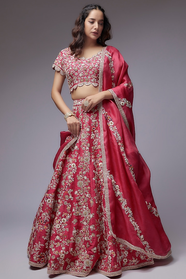 Red Dupion Bridal Lehenga Set by Petticoat Lane at Pernia's Pop Up Shop